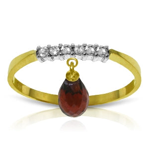 1.45 Carat 14K Solid Yellow Gold Ring Natural Diamond Dangling Garnet