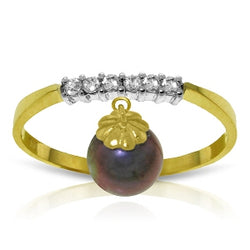 2.1 Carat 14K Solid Yellow Gold Ring Natural Diamond Dangling Black Pearl
