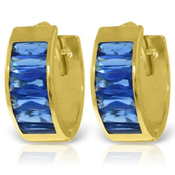 3.5 Carat 14K Solid Yellow Gold Blue Zirconia Huggie Earrings