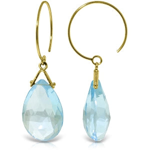 10.2 Carat 14K Solid Yellow Gold Circle Wire Earrings Blue Topaz