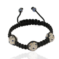 Studded Diamond & Sapphire Bead Ball Macrame Bracelet Silver Jewelry