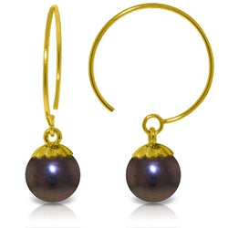 4 Carat 14K Solid Yellow Gold Circle Wire Earrings Black Pearl