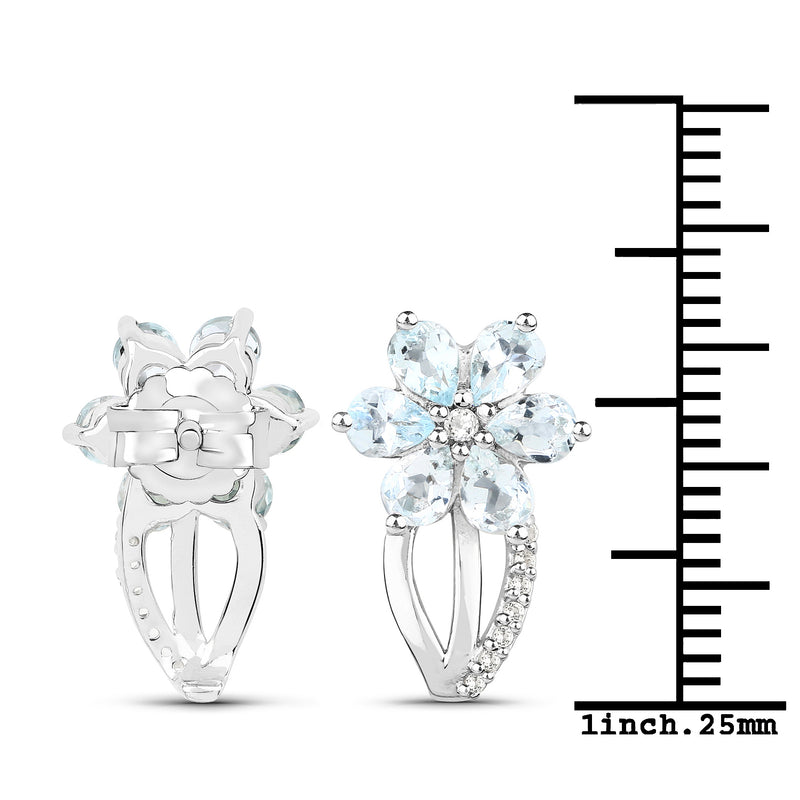 1.54 Carat Genuine Aquamarine and White Topaz .925 Sterling Silver Earrings