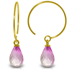 1.35 Carat 14K Solid Yellow Gold Circle Wire Earrings Pink Topaz