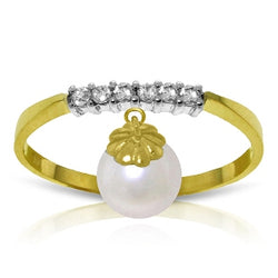 2.1 Carat 14K Solid Yellow Gold Ring Natural Diamond Dangling Pearl