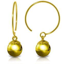 14K Solid Yellow Gold Circle Wire Earrings Ball Dangling