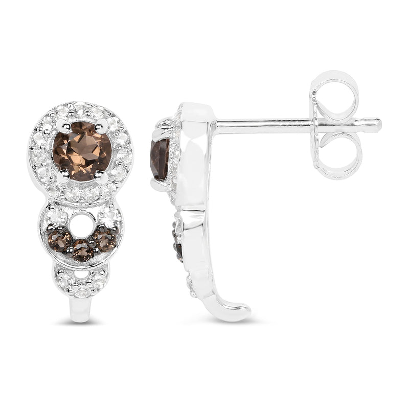 0.81 Carat Genuine Smoky Quartz and White Topaz .925 Sterling Silver Earrings