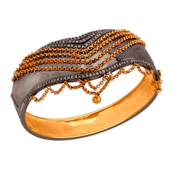 18k Gold Pave Diamond Indian Ethnic Look Bangle Bracelet 925 Silver Jewelry Gift