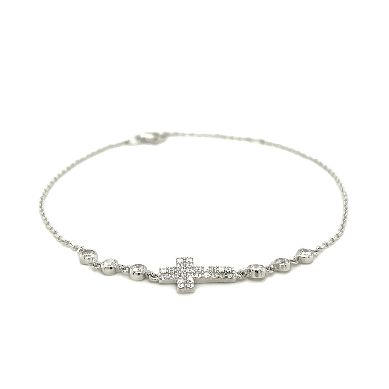 Sterling Silver Cross Bracelet with Cubic Zirconias