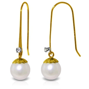 4.03 Carat 14K Solid Yellow Gold Fish Hook Earrings Diamond Pearl