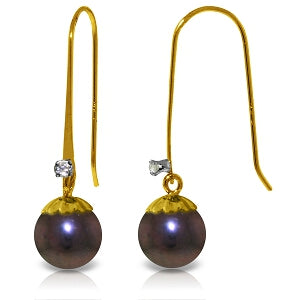 4.03 Carat 14K Solid Yellow Gold Fish Hook Earrings Diamond Black Pearl