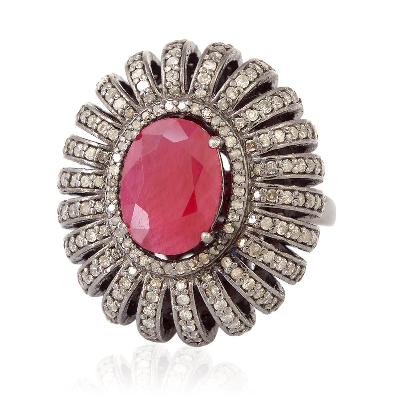 2.95ct Natural Ruby Pave Diamond 925 Sterling Silver Ring Jewelry