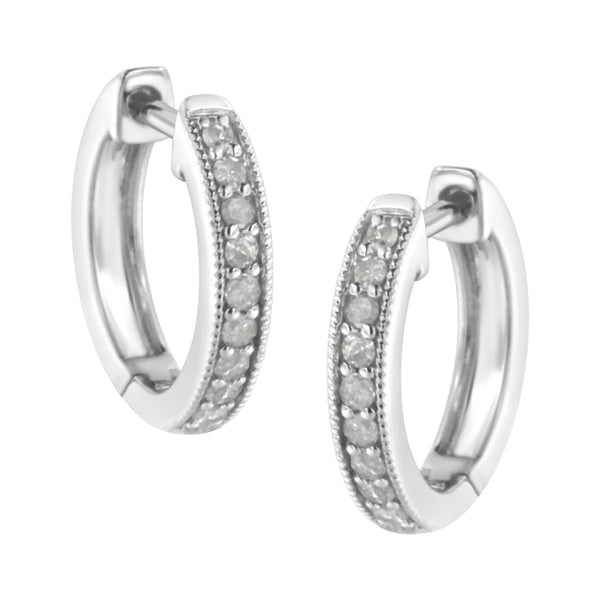 10K White Gold 1/4 cttw Shared Prong Set Round-Cut Diamond Beaded Hoop Earrings (I-J Color, I3 Clarity)