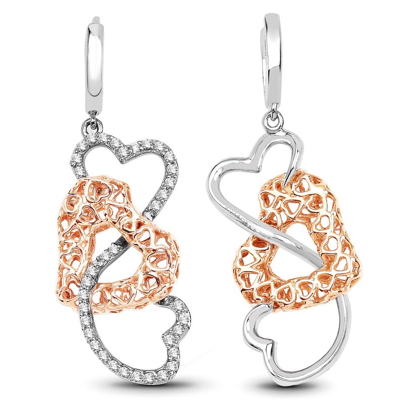 0.50 Carat Genuine White Diamond 14K White & Rose Gold Earrings (E-F-G Color, SI Clarity)