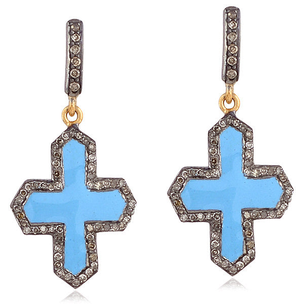 Natural Diamond Dangle Earrings 925 Sterling Silver Enamel Jewelry Gift