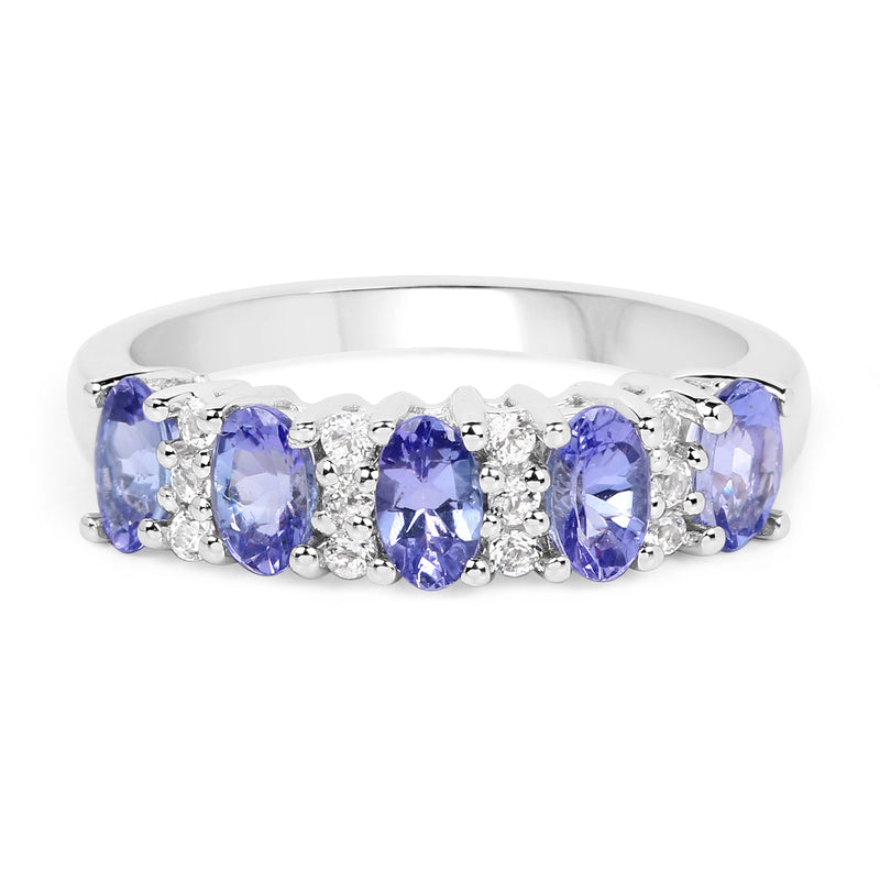 1.51 Carat Genuine Tanzanite and White Topaz .925 Sterling Silver Ring