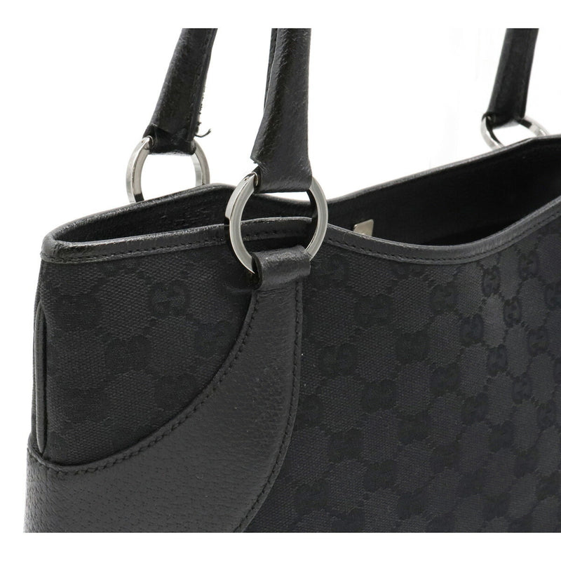 Gucci GG canvas tote bag leather black 113015