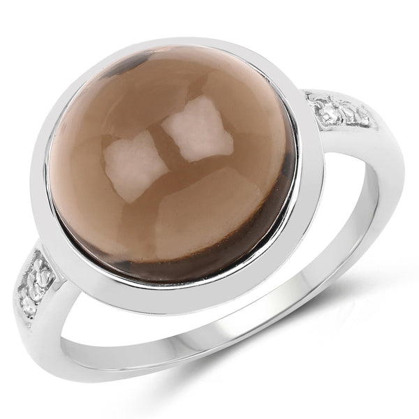 4.92 Carat Genuine Smoky Quartz and White Topaz .925 Sterling Silver Ring