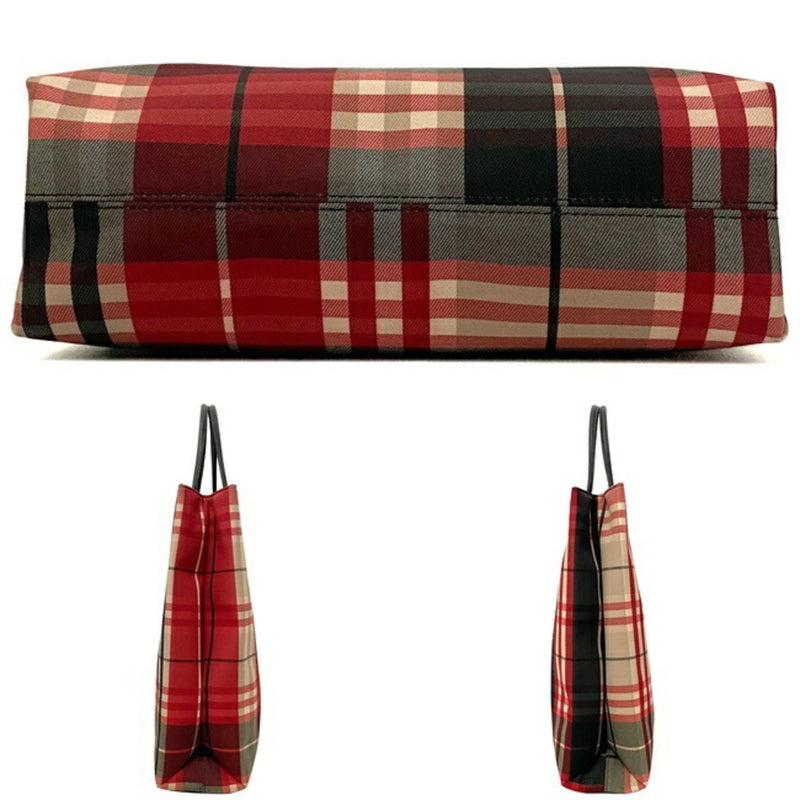 Burberry Tote Bag Red Black Check Nylon Canvas Leather BURBERRY Handbag Womens Mens Beige