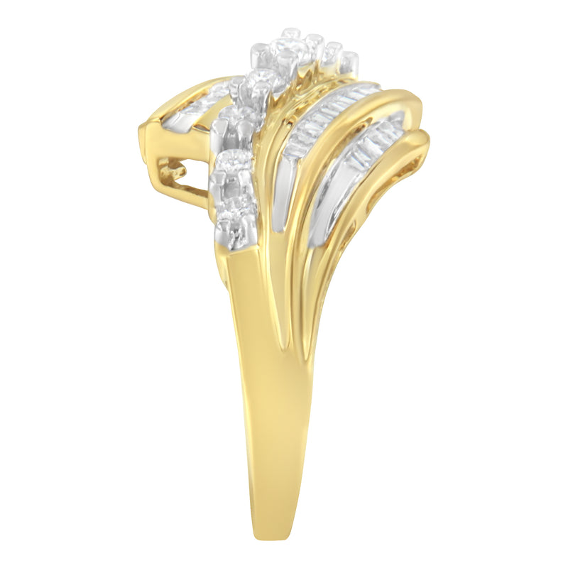 10K Yellow Gold Round and Baguette Diamond-Cut Ring (1/2 Cttw, I-J Color, I1-I2 Clarity) - Size 7