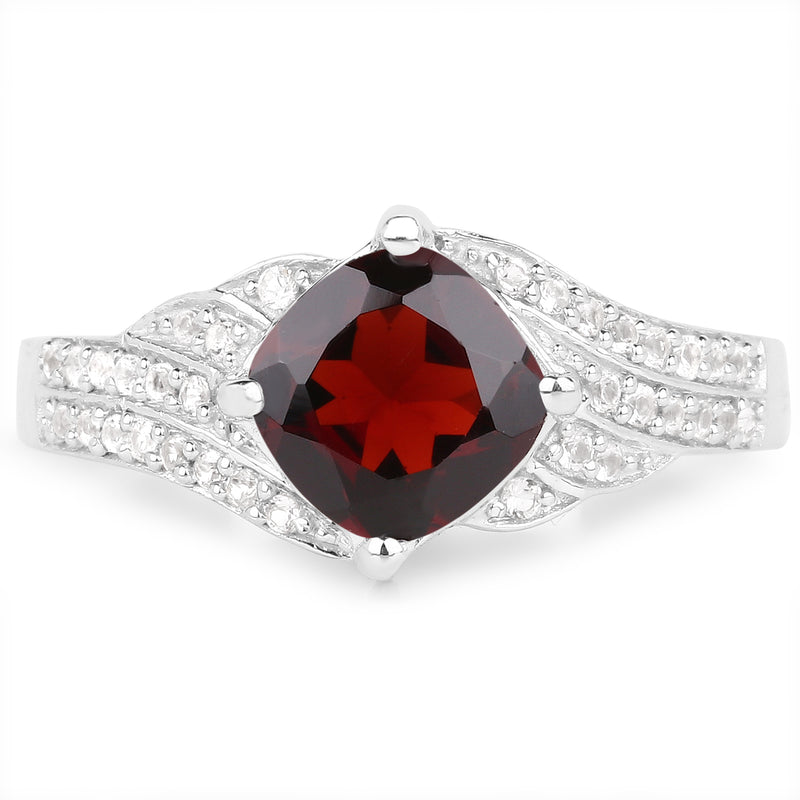1.67 Carat Genuine Garnet and White Topaz .925 Sterling Silver Ring