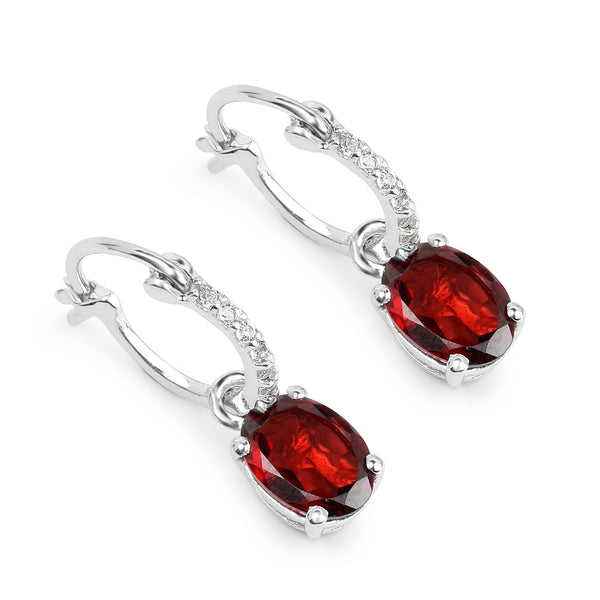 3.51 Carat Genuine Garnet and White Topaz .925 Sterling Silver Earrings