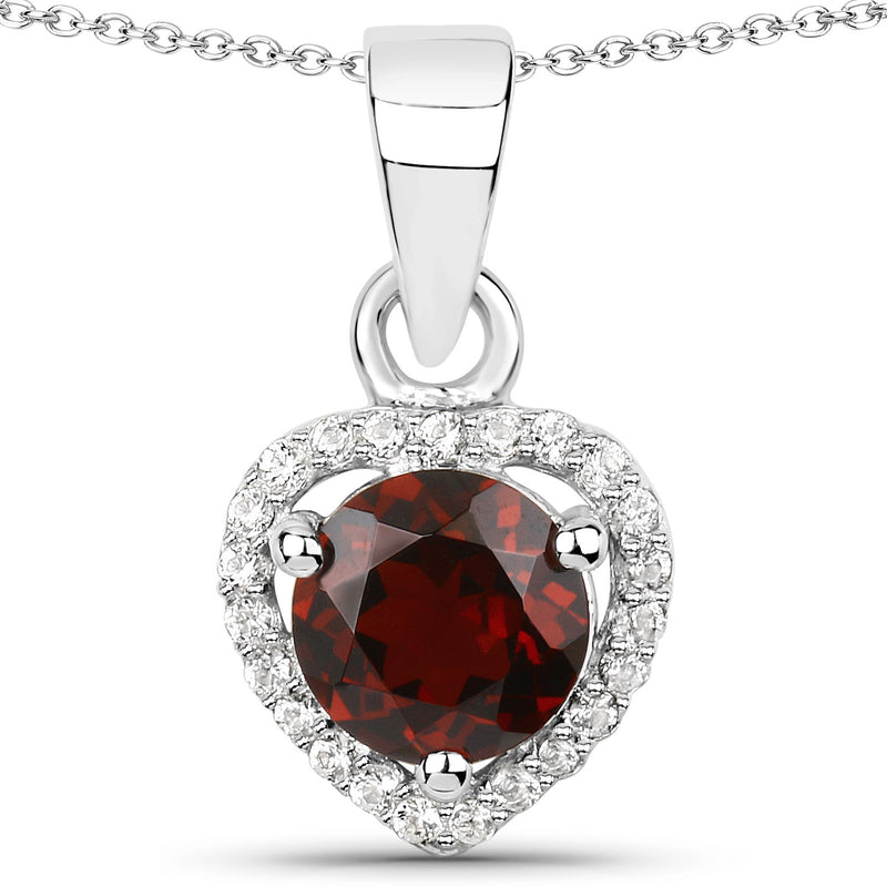 1.12 Carat Genuine Garnet and White Topaz .925 Sterling Silver Pendant