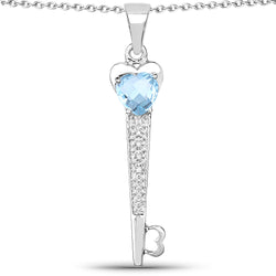 2.47 Carat Genuine Blue Topaz and White Diamond .925 Sterling Silver Pendant