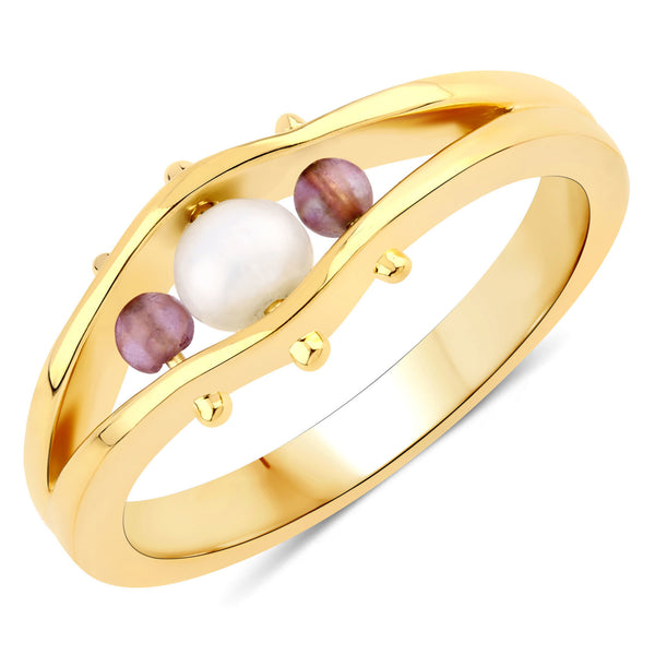 1.80 Carat Genuine Pearl and Amethyst .925 Sterling Silver Ring