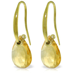 8 Carat 14K Solid Yellow Gold Fish Hook Earrings Citrine