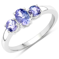 0.90 Carat Genuine Tanzanite .925 Sterling Silver Ring