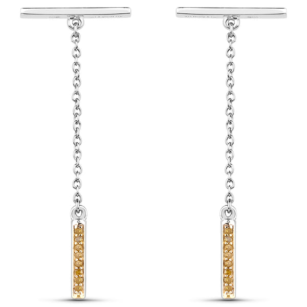 0.09 Carat Genuine Yellow Diamond .925 Sterling Silver Earrings