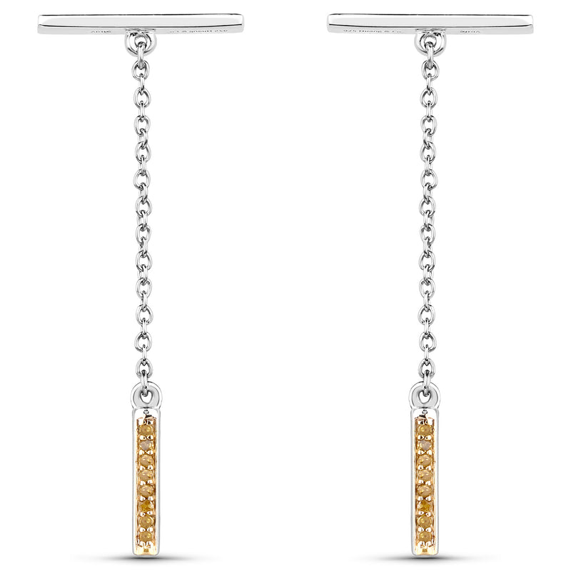 0.09 Carat Genuine Yellow Diamond .925 Sterling Silver Earrings