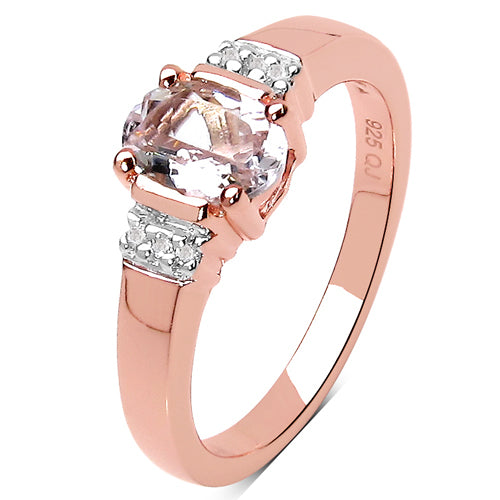 14K Rose Gold Plated 0.75 Carat Genuine Morganite & White Topaz .925 Sterling Silver Ring