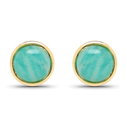 18K Yellow Gold Plated 2.00 Carat Genuine Amazonite .925 Sterling Silver Earrings