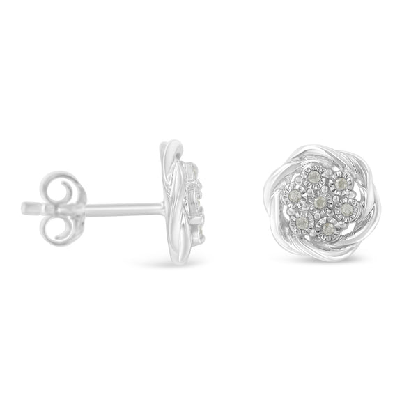 Sterling Silver Diamond Swirl Cluster Stud Earrings (1/6 cttw, I-J Color, I2-I3 Clarity)