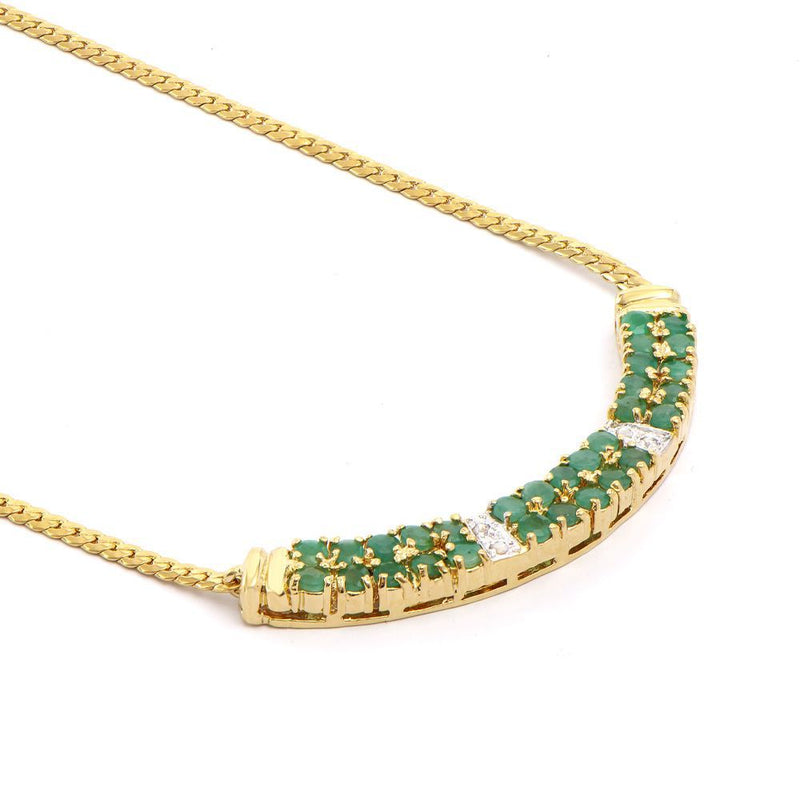 2.05 TW CTS EMERALD AND DIAMONDS 18K GOLD PLATED 2 ROW DESIGNER NECKLACE SIZE 18 INCHES