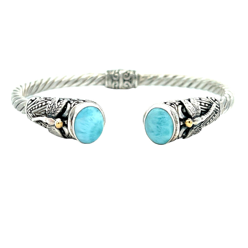 Genuine Larimar Cuff Bracelet Sterling Silver 18KT Gold