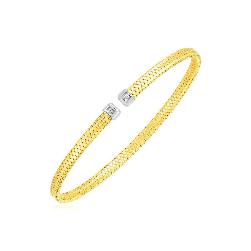 14k Yellow Gold Woven Cuff Bangle with Diamonds