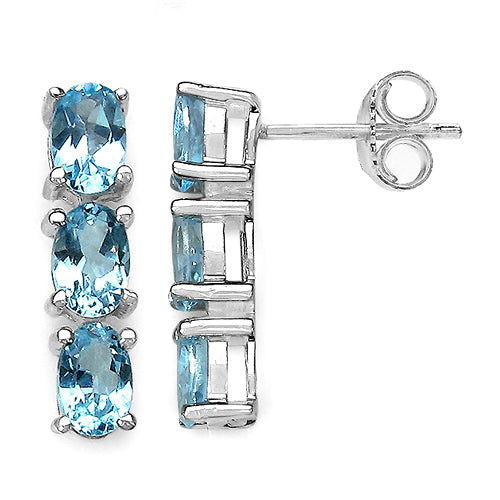 3.06 Carat Genuine Blue Topaz Sterling Silver Earrings