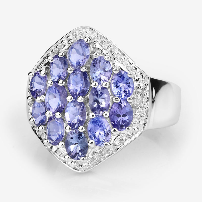 2.41 Carat Genuine Tanzanite and White Topaz .925 Sterling Silver Ring