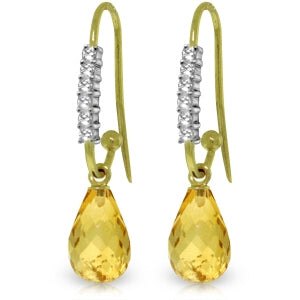 4.68 Carat 14K Solid Yellow Gold Impressions Citrine Diamond Earrings