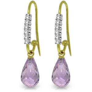 4.68 Carat 14K Solid Yellow Gold Impressions Amethyst Diamond Earrings