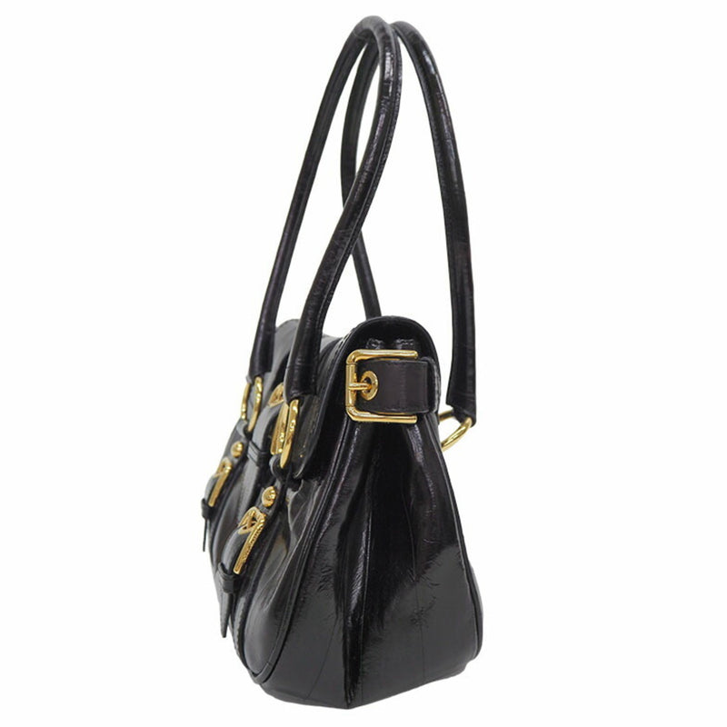 DOLCE & GABBANA embossed handbag black gloss leather belt