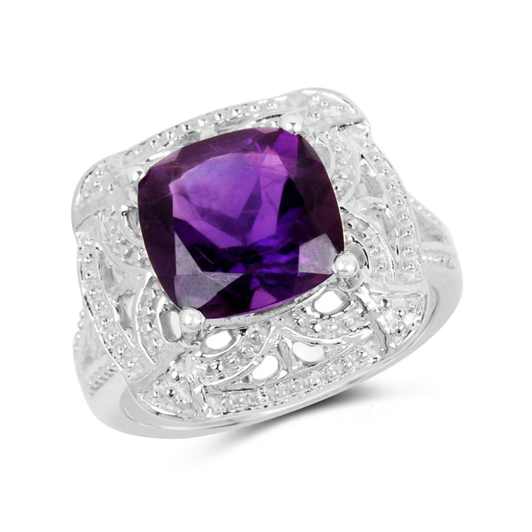 4.35 Carat Genuine Amethyst .925 Sterling Silver Ring