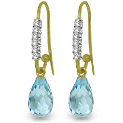 4.68 Carat 14K Solid Yellow Gold Impressions Blue Topaz Diamond Earrings