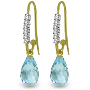 4.68 Carat 14K Solid Yellow Gold Impressions Blue Topaz Diamond Earrings