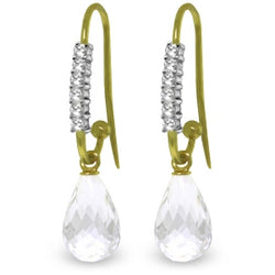 4.68 Carat 14K Solid Yellow Gold Fish Hook Earrings Diamond White Topaz