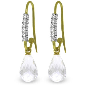 4.68 Carat 14K Solid Yellow Gold Fish Hook Earrings Diamond White Topaz