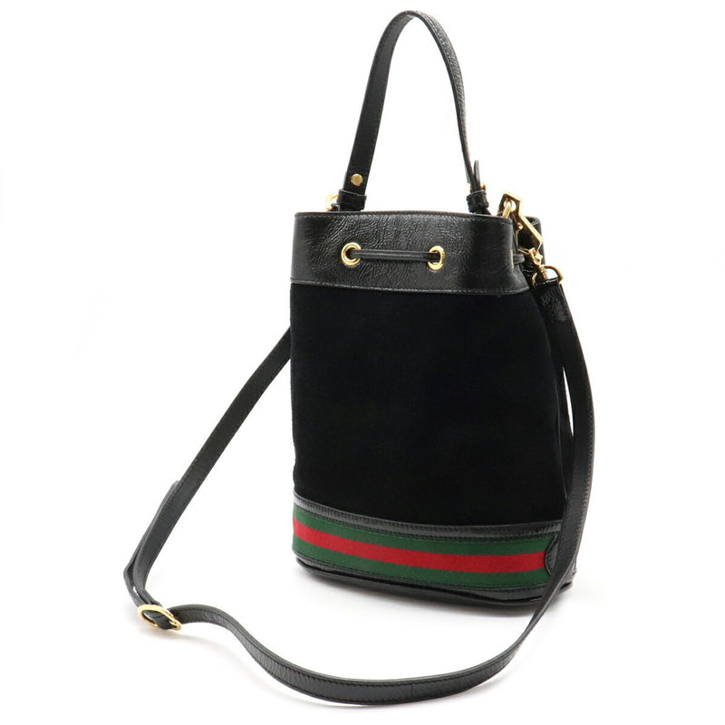 Gucci Ophidia Small Bucket Bag Webline Handbag 2WAY Shoulder Drawstring Suede Leather Black 550621